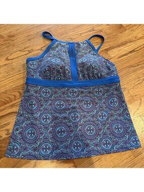 LANDS END WOMENS BLUE PAISLEY TANKINI SWIM TOP SIZE 10